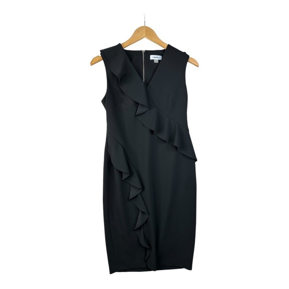 Calvin Klein‎ Asymmetrical Ruffle Sheath Dress Black Size 6